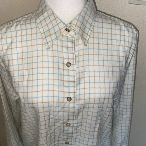 Foxcroft Women's Career Shirt Button Up Off White and Blue Plaid Size 10 NWT