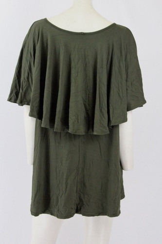 Isaac Liev Women's Ruffled Dual Layered V Neck Top - Olive Green - MEDIUM - Picture 2 of 2