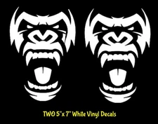 Gorilla Face Two 5" x 7" White Vinyl Decal Car Truck Windows Van Trailer RV