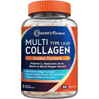 Doctor's Recipes Multi Collagen Peptides 90 Caps Turmeric Skin Hair Nails
