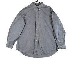 RALPH LAUREN Men's Blue Stripe Button Down L/S Classic Fit Cotton Shirt 17 34/35