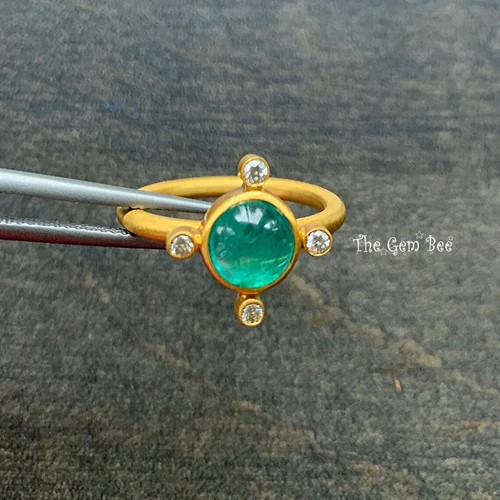 18K Solid Yellow Gold Diamond 1.23CT Emerald Cabochon Bezel Ring Size 5 - Picture 2 of 9