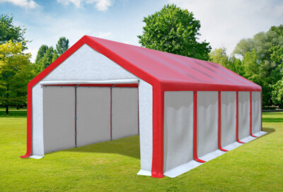 Partyzelt 4x10 M Profi-PVC 500 G/m² – Modular, Wasserdicht, In Rot/Beige