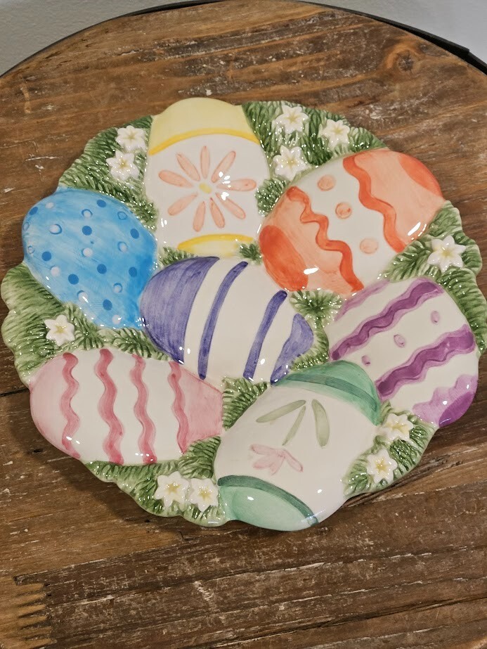 Fitz and Floyd Easter Egg Canape Plate or Wall Decor in Vibrant Spring Colors