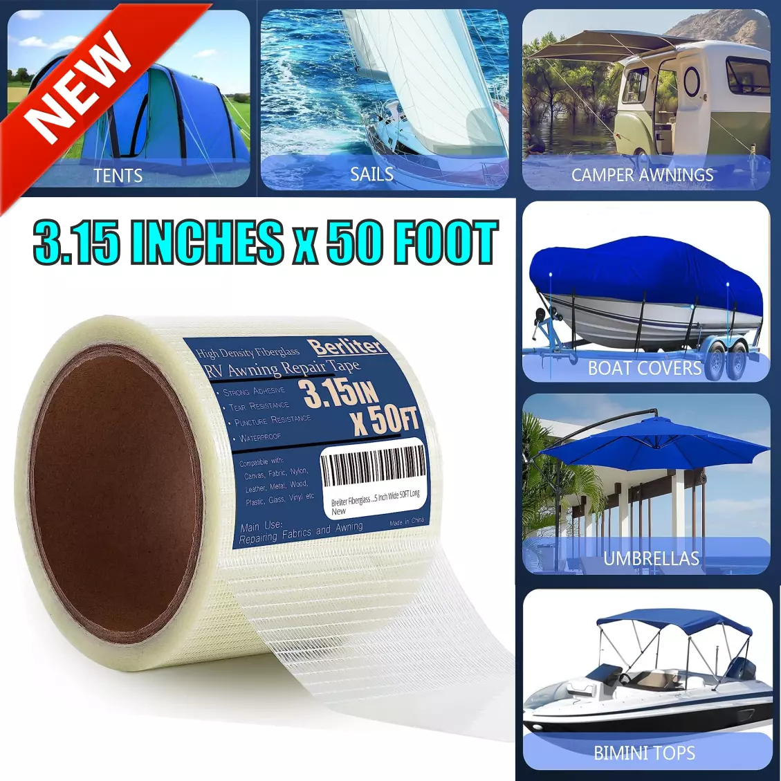 Repair Tape Fabric Repair Boat Covers Canvas Repair Tape Pop Up Camper RV Awning Repair Tape Tarp Canopy Tear & Vinyl Waterproof Bimini Tops Sail Air