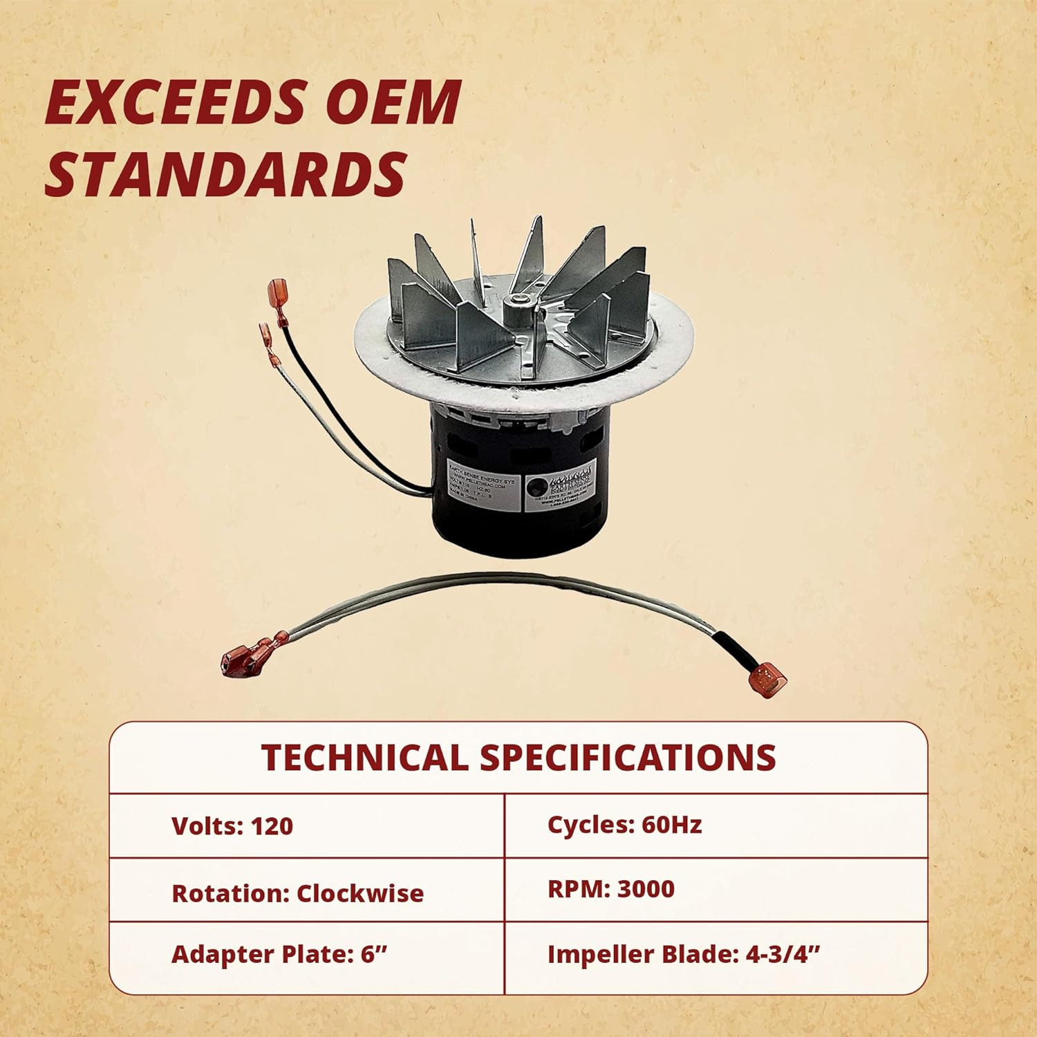 US Stove Vogelzang Ashley Combustion Blower Exhaust Fan Motor Upgrade, Fits USSC