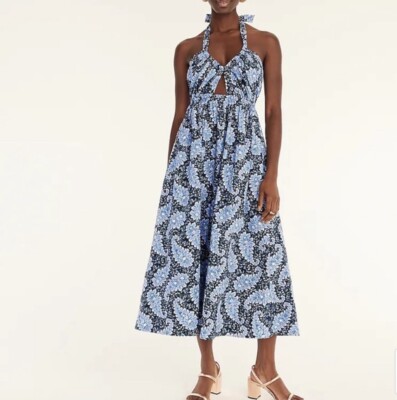 J CREW COLLECTION Dress Women 6 Halter Cutout NEW $278 Ratti Pacific Paisley