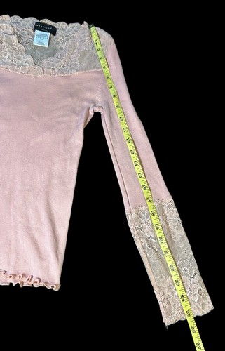 Rosemunde Top Mulberry Silk/Cottonlong Sleeve Vintage Lace Rose Pink Size Small - Picture 3 of 4