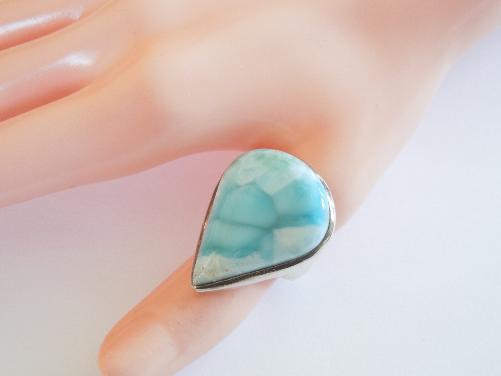 Solid 925 Sterling Silver Ring with Large Larimar… - image 12