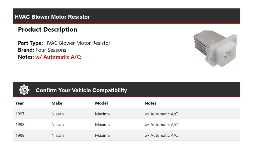 适用于 1997 - 1999 年日产 Maxima HVAC 吹风机电机电阻器 4 季 1998 — 第 2/4 张图片