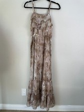 Express Womens Small Snake Print Chiffon Maxi Dress Ruffle Detail Sleeveless