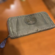 RRL RALPH LAUREN men's Nylon Zip-Around Wallet Gray Black Front Logo USED