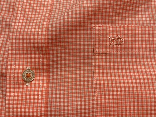 Southern Tide Button Front Shirt Sz Med Orange Plaid Stretch Cotton Performance - Picture 4 of 4