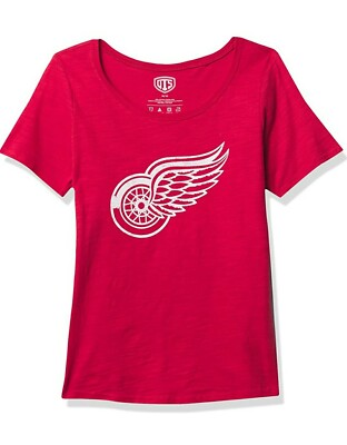New OTS NHL Detroit Red Wings Distressed Logo Women's Scoop Tee, Small