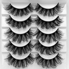 5 Pairs 5D Mink Fake Eyelashes Long Wispy Fluffy Crossed False Faux EyeLashes