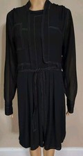 Simply Vera Wang Womens Dress Size Large Black With White Trim Belted Sheer