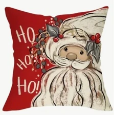 SANTA CLAUS HO HO HO Whimsical Christmas Throw Pillow Cover Holiday Home Decor