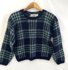 PAUL HARRIS DESIGN Vintage Mohair Blue Plaid Sweater Cropped Size S