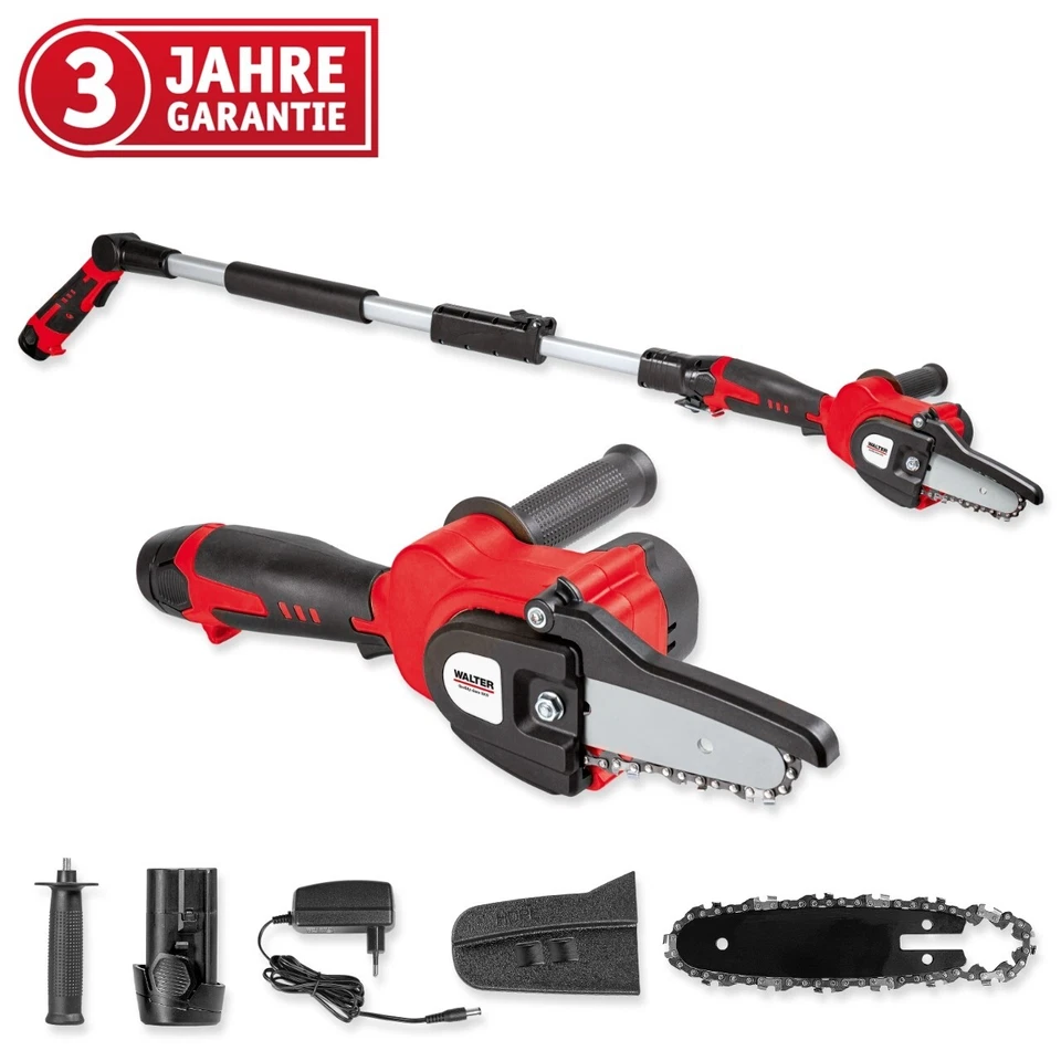 WALTER 2in1 Astsäge und Mini Kettensäge Akku 2m Armlänge Hochentaster Gehölzsäge