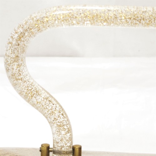 Mid Century Vintage Gold Star Strand Glitter Clear Lucite HandBag Purse MCM 1950 - Picture 8 of 15
