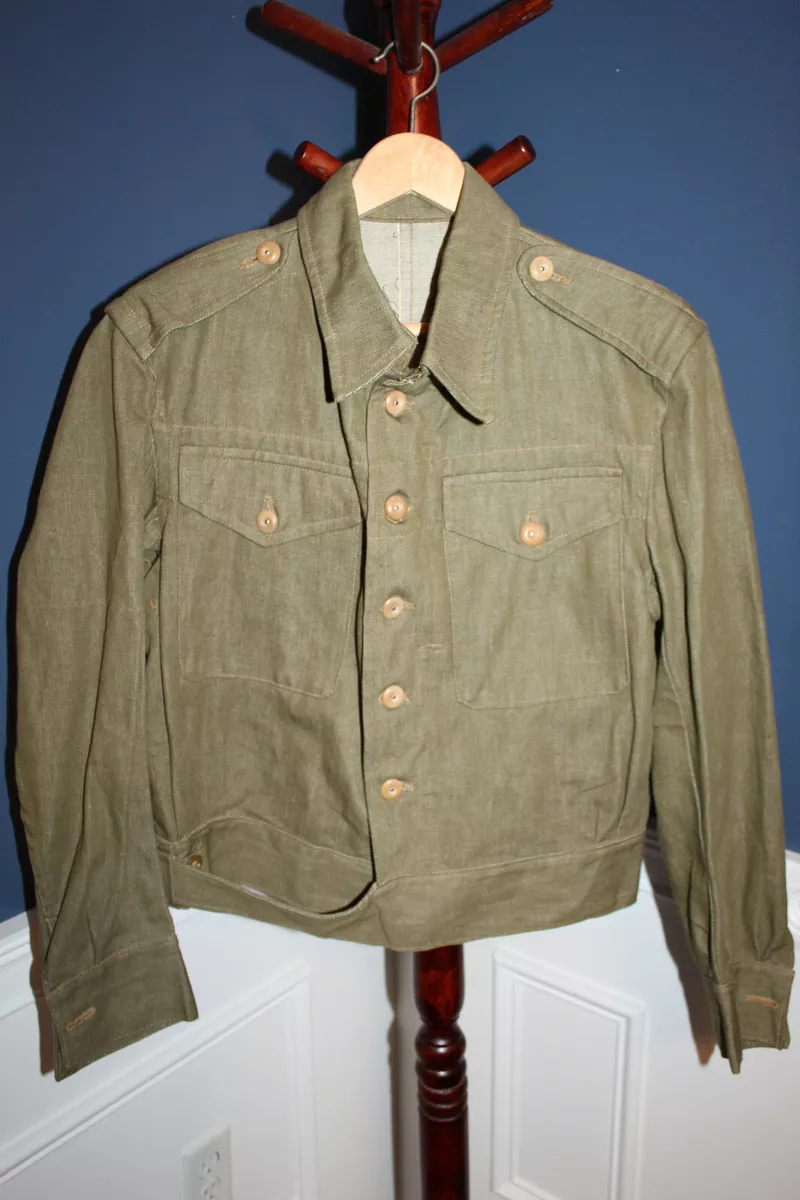 Rare Original & Mint WW2 British Army Denim Green Combat Blouse (Jacket), 1945 d
