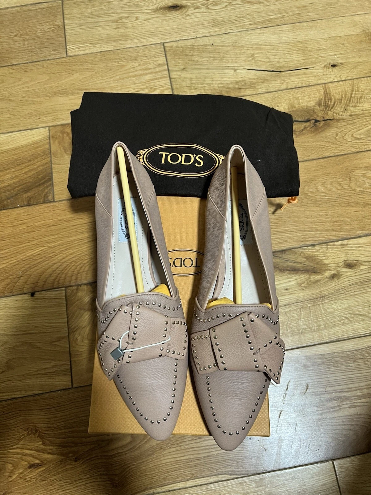 TOD’S Tod's ballerine scarpe basse borchie mocassini a punta pelle beige 37 5 UK 4 5