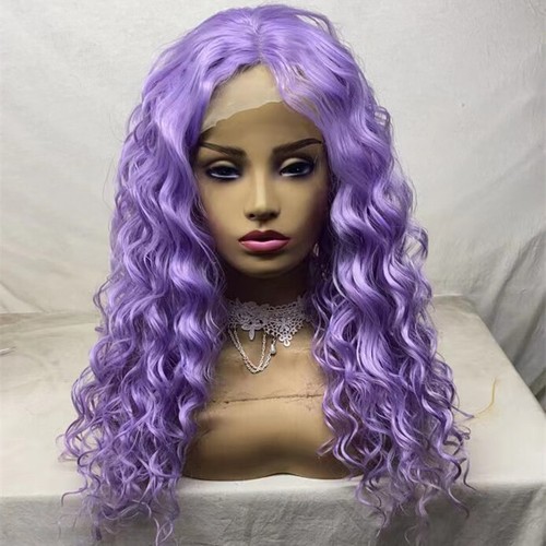 Long Deep Curl Light Purple Lace Front Wig Heat Safe Synthetic Wig Soft Glueless - Picture 6 of 13