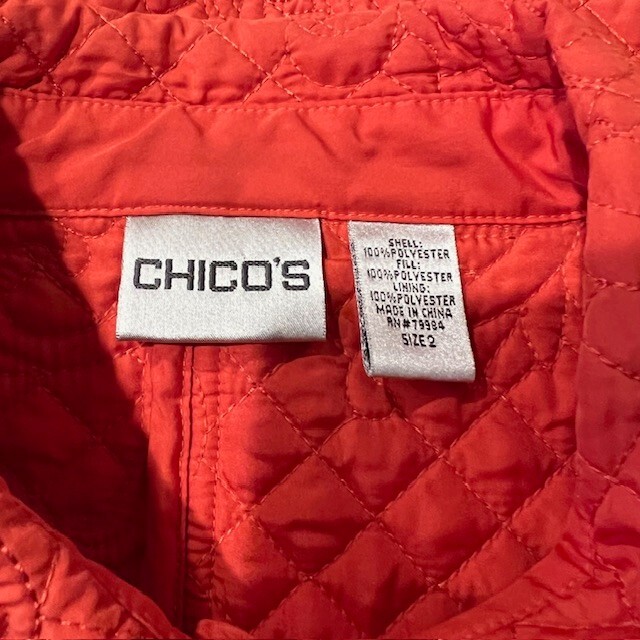 Chico's Orange Quilted Button Down Jacket Size La… - image 10