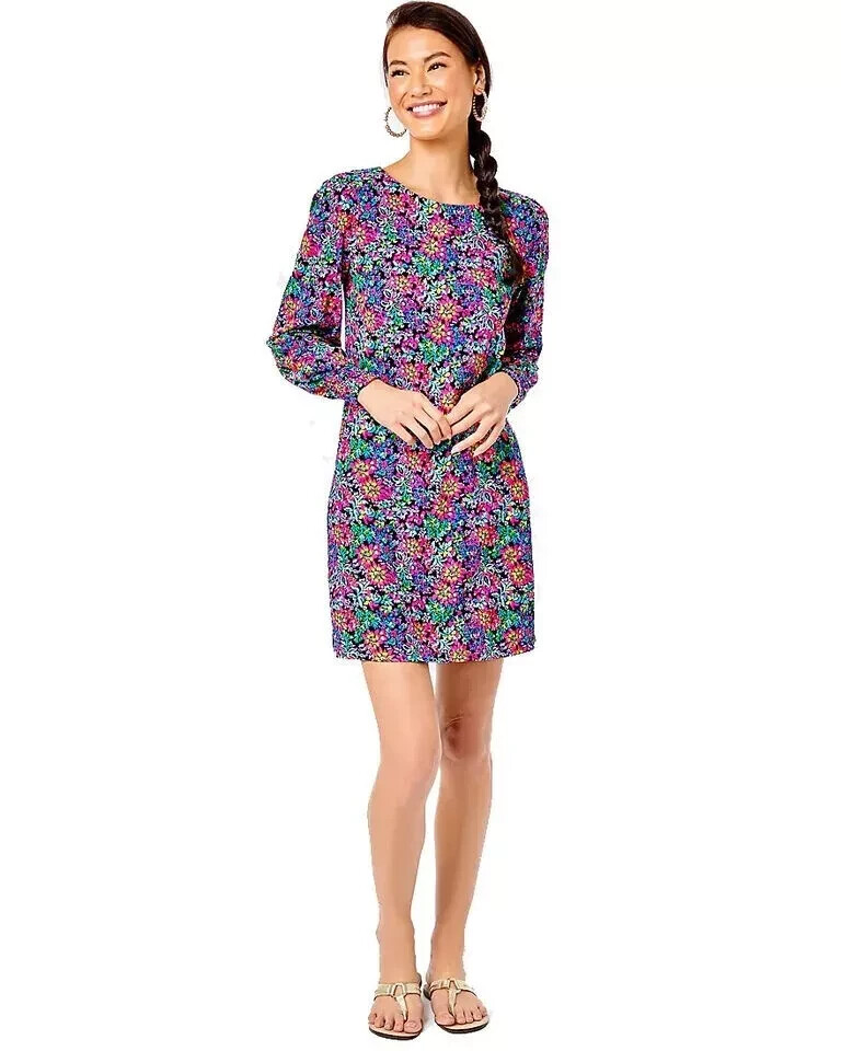 Lilly Pulitzer Diann Long Sleeve Mini Dress Smocked Knit Shift Small S NEW