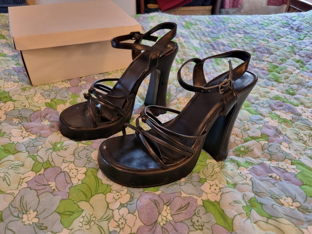 Vintage Retro 90's 00s Chunky Platform Shoes Sandals Black Size