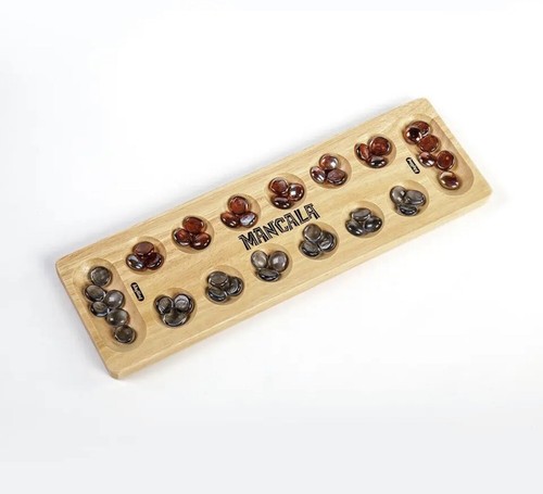 (X6) Mancala Game from Africa Age-Old Game of Strategy Solid Wood Board/Marbles - Picture 2 of 3