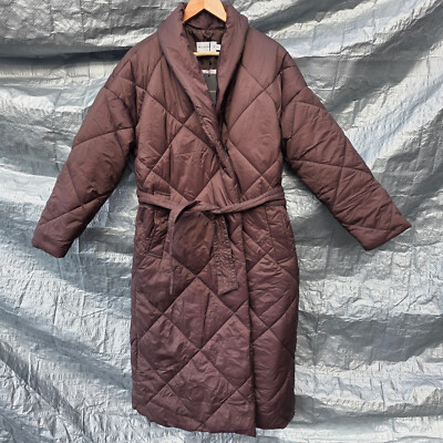 Warehouse Quilted Belted Wrap Coat Size 12 Chocolate Brown Longline Puffer