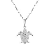 Sterling Silver Necklace w/ Cubic Zirconia Stones Turtle Pendant