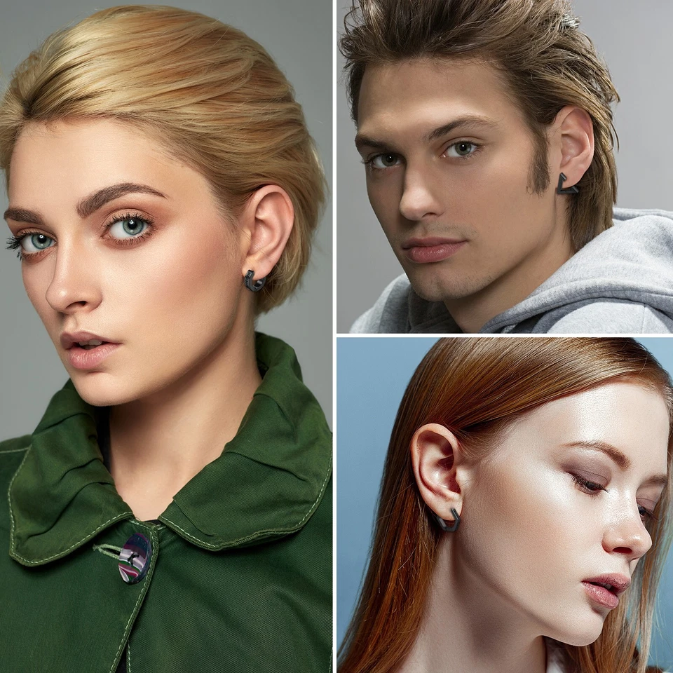 Pendientes Huggie de runa vikinga negra para hombre 6 piezas Pendientes de aro geométricos nórdicos Regalo Foto 3 de 4