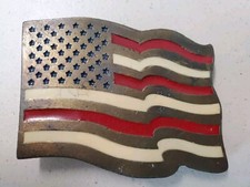 Vintage American Flag Belt Buckle Brass 3  X 2    " Thick