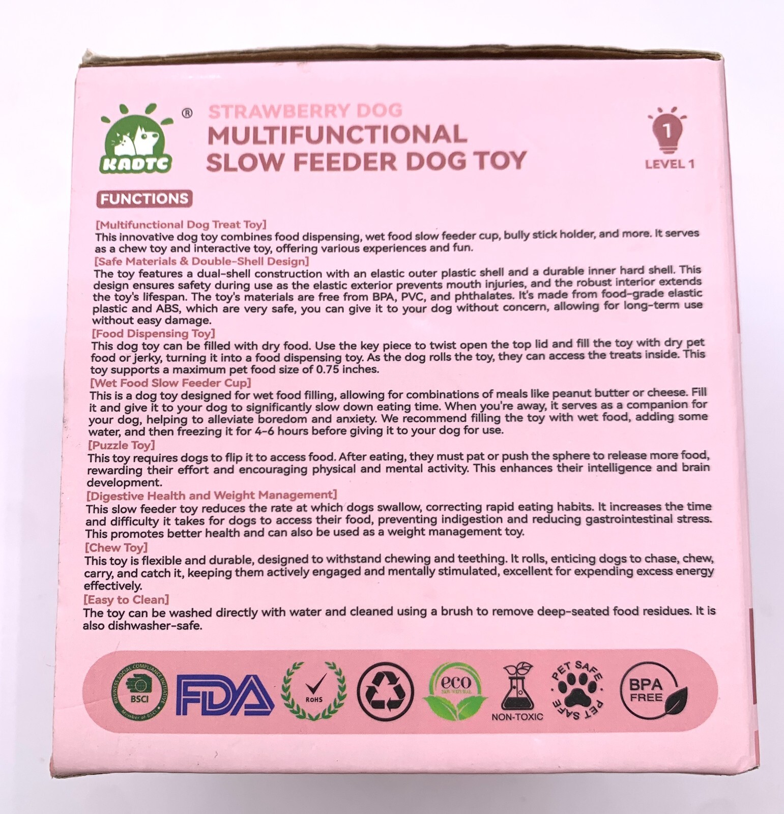 Treat Fill Dog Chew Toy Strawberry, Slow Feeder Snack Feeding Hard KADTC