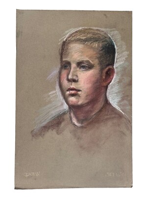 Vintage Artist Original Color Pastel Male Portrait Sketch Abstract Drawing 18x12