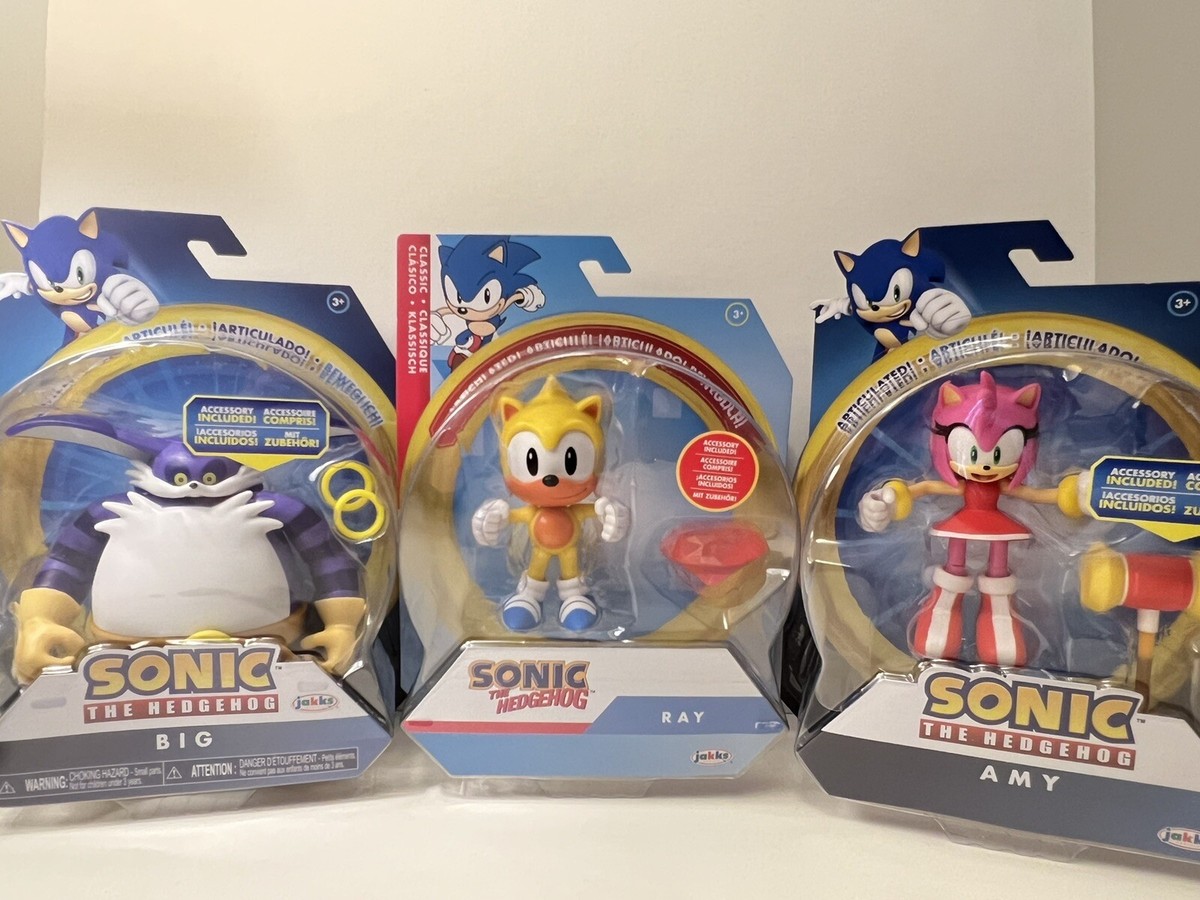 Sonic The Hedgehog AMY Hammer RAY Chaos Emerald BIG Rings Jakks 4 