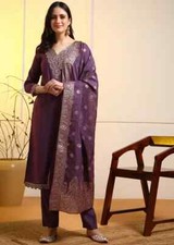 Indian Roman Silk Kurti Pant Dupatta Set Pakistani Wedding Wear Salwar Kameez