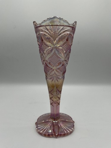 90s FENTON Pink Iridescent/Carnival Glass Vase W/LABEL 8 1/4" TALL - Picture 2 of 8