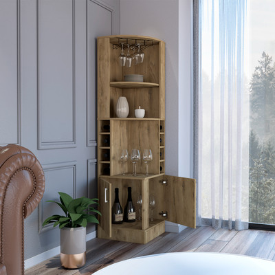 Bar Cabinet Papprika 8 Wine Cubbies Double Door Dark Brown Finish