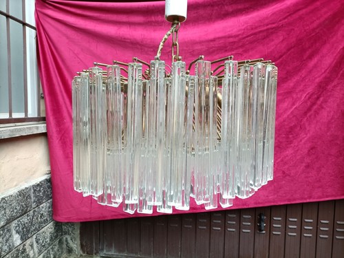 Modernariato - Venini - Lampadario Con Pendenti In Vetro Trilobati - Trilobi - Foto 13 di 16