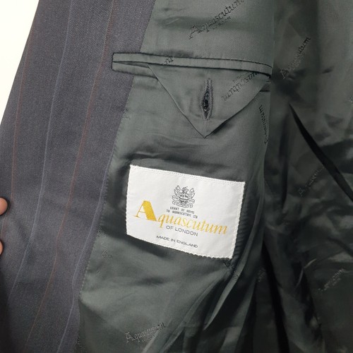 Aquascutum Double Breasted Suit Jacket 42S Black Wool Pinstriped Made In England - Picture 4 of 12