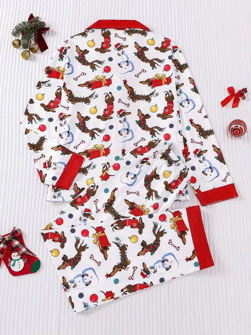 Dachshund X-Mas Dress-Up Long Sleeve Pajama Set 3D All Over Print