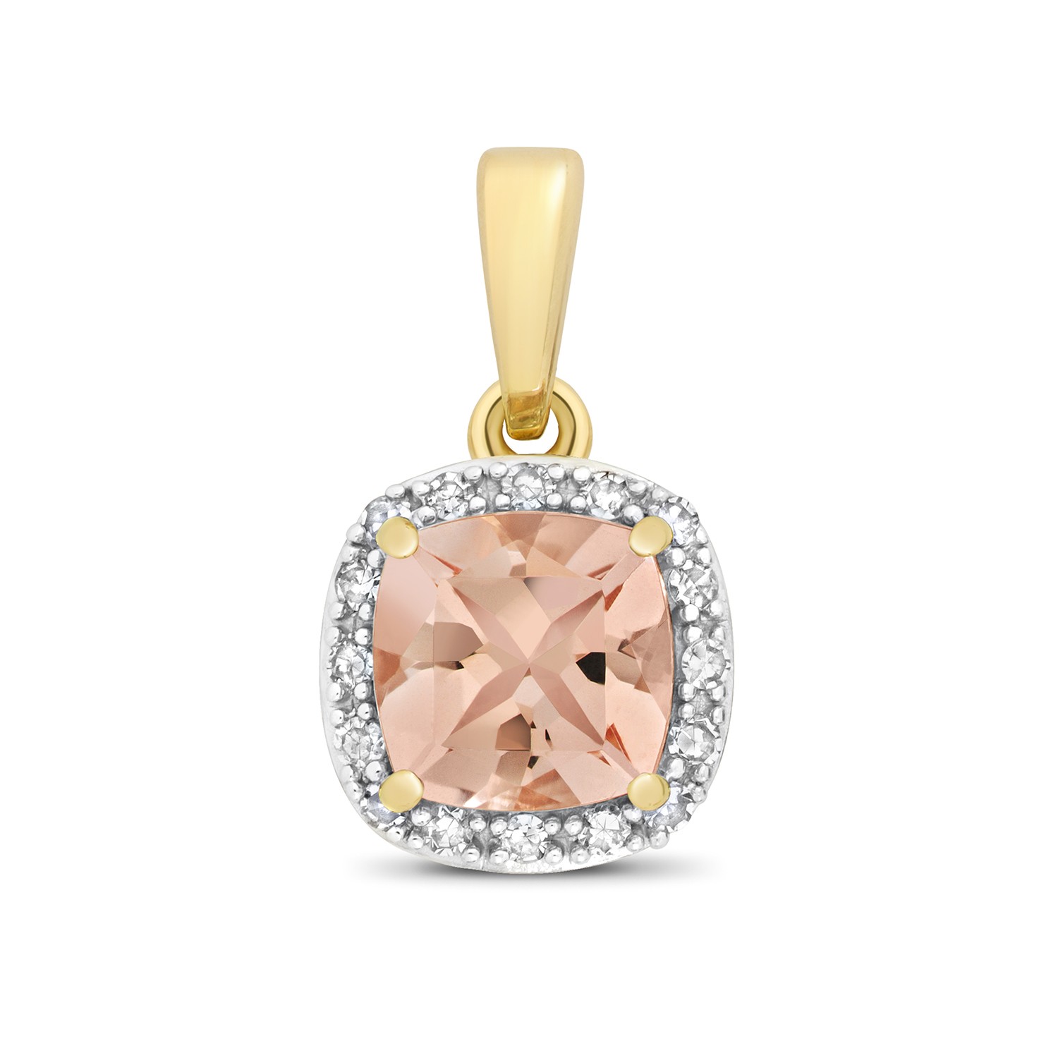Pendentif en or 375 avec morganite et diamant 0.08 ct pour femme
