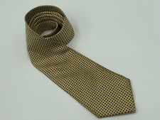 VTG Brooks Brothers Makers MENS Silk Tie Yellow Gold Check Jacquard Made in USA