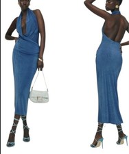 Reformation Consuela Knit Dress Slinky Jersey Maxi Midi Size Small Blue Halter