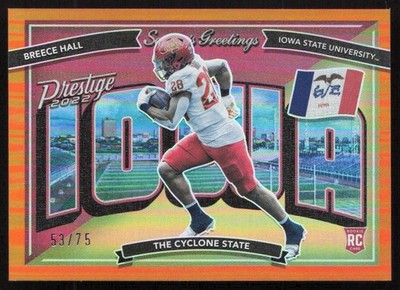 2022 Prestige Seasons Greetings Orange /75 Breece Hall #SG-13 Rookie Iowa St.