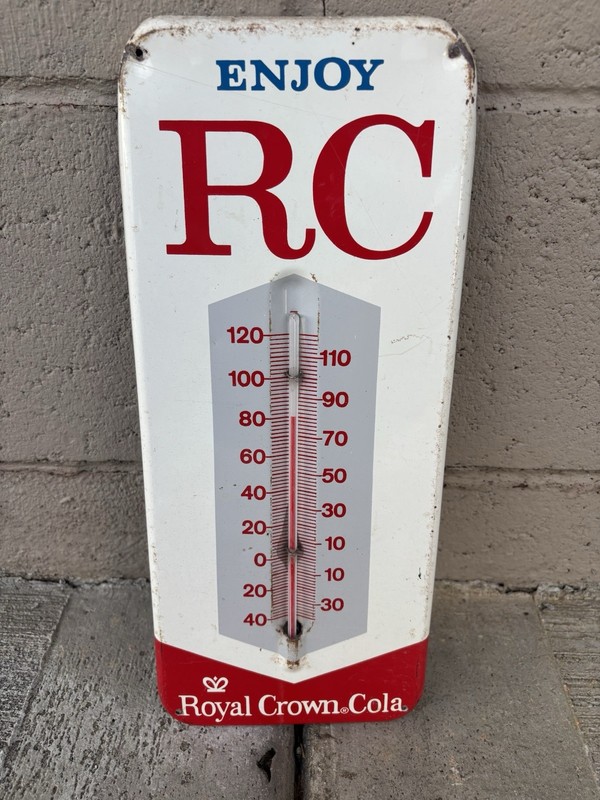 Vintage Royal Crown Cola Enjoy RC Metal Advertising Thermometer 13” Soda Pop