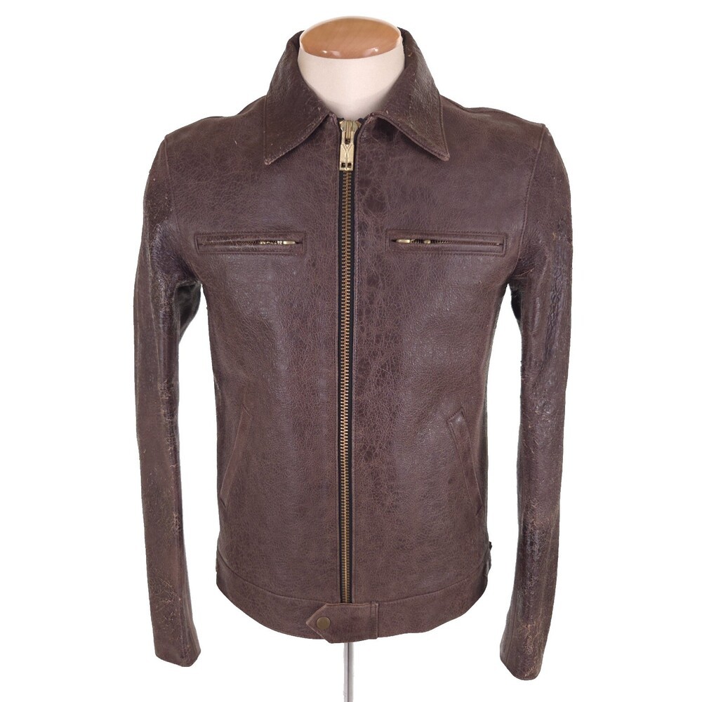 Blackmeans Distressed Leather Jacket Size 4 US Slim Fit M Mens Brown $2130 image 2